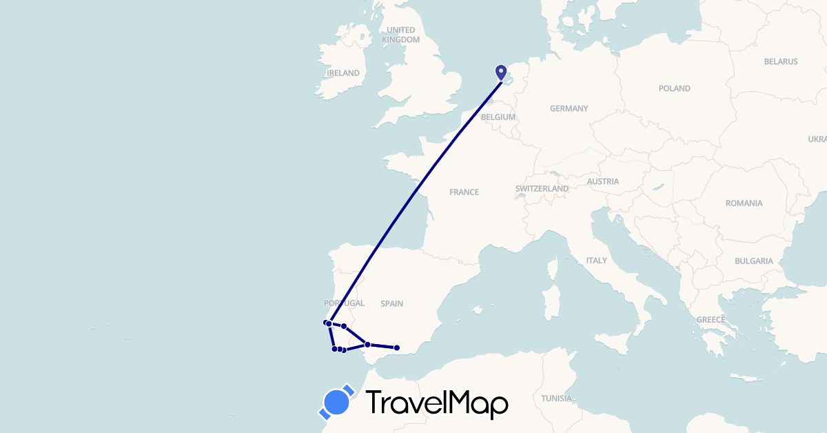 TravelMap itinerary: driving in Spain, Netherlands, Portugal (Europe)